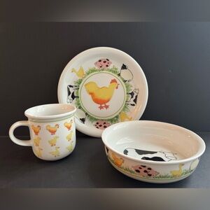 Arzberg Germany Vintage Child's 3-Piece Farm Fun Dinnerware Set Plate, Bowl, Mug